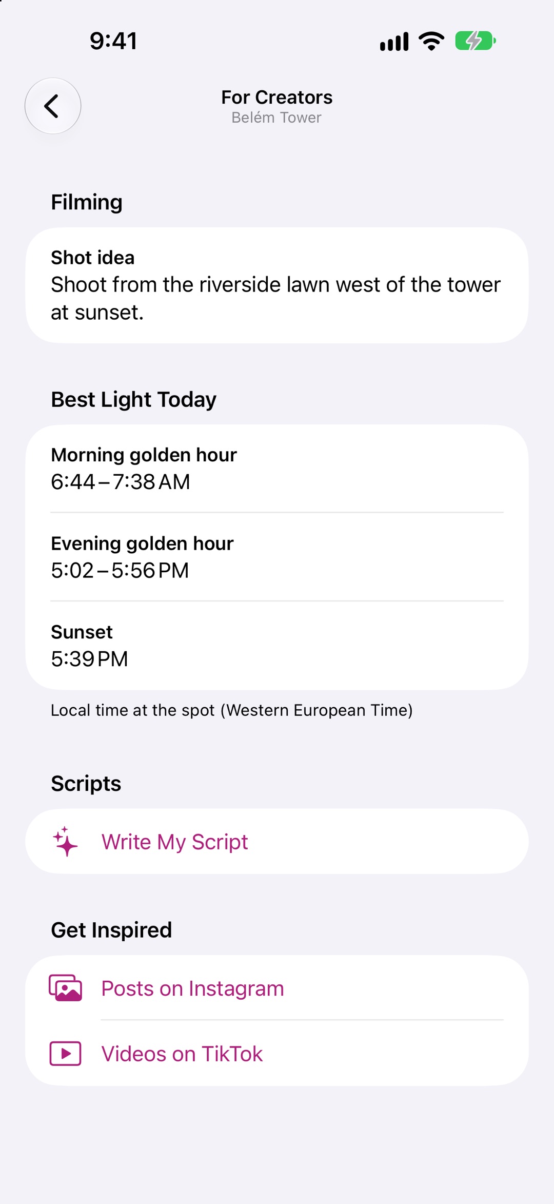 For Creators in CityMusts: a shot idea, the best light and a script for a Reel.